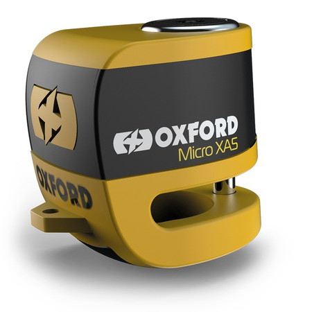 Zámek kotoučové brzdy micro XA5, OXFORD (integrovaný alarm, žlutý/černý, průměr čepu 5,5 mm) 