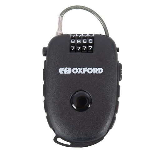 Svinovací lankový zámek RETRACTABLE COMBINATION LOCK, OXFORD (délka 0,75 m, tl. 2,4 mm, černý)